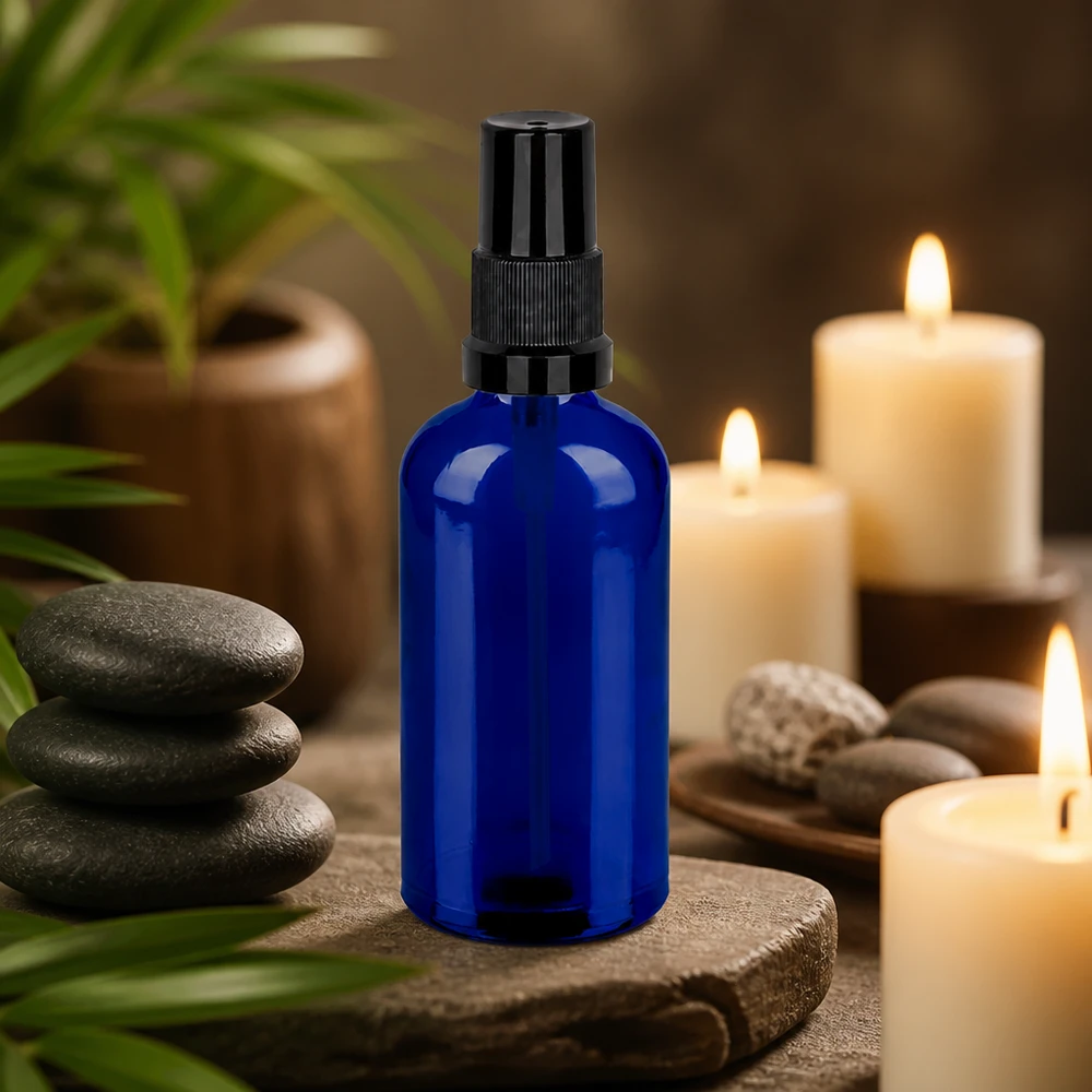 100ml spuitfles zwart STD BlueLine UT18/100 Elegante blauwe spuitfles 100 ml met ergonomisch ontwerp - ideaal voor wellness en spa-toepassingen