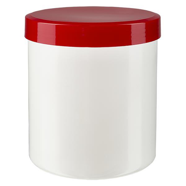Zalfpot 50 g wit met rood schroefdeksel (PP) Zalfpot 50 g wit met rood schroefdeksel (PP)