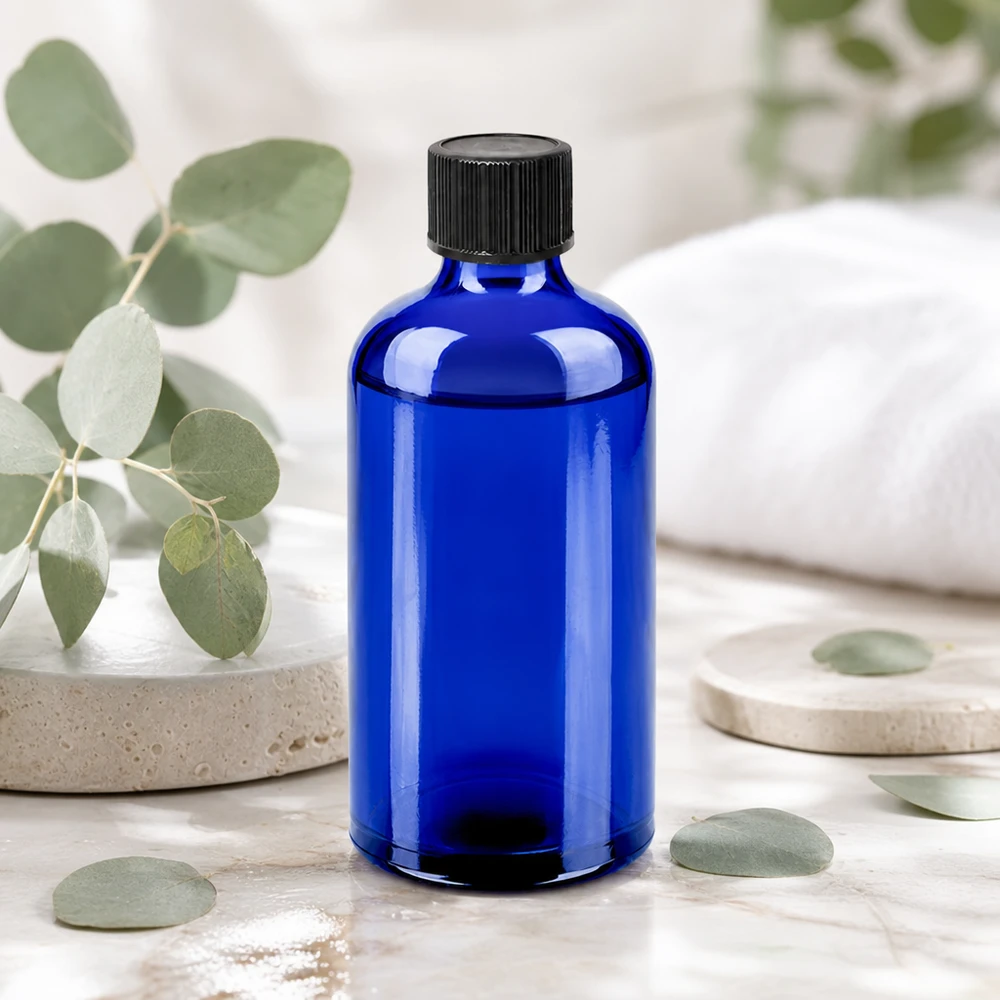 Hoogwaardige blauwe glazen fles 100ml met nauwkeurig 1mm druppelaarinzet voor optimale dosering van actieve ingrediënten