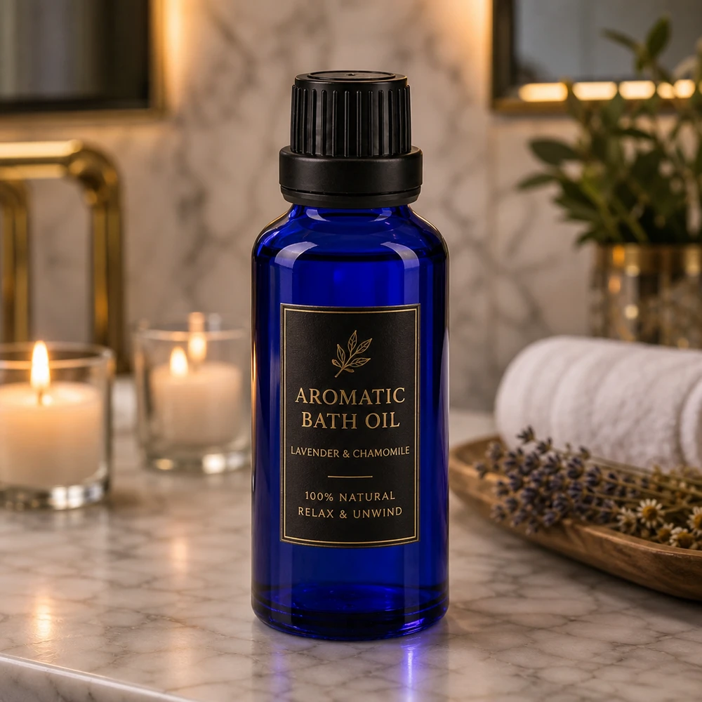 Kobaltblauwe druppelfles van 30 ml, apothekersglas met een dop van 11 mm voor ontspanningsbaden
