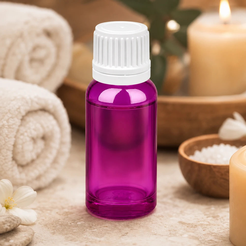 20ml fles 11mm witte originaliteit schroefdop PurpleLine UT18/20 Stijlvolle 20ml Purple Line fles met witte OV-dop, ideaal voor wellness- en spabehandelingen