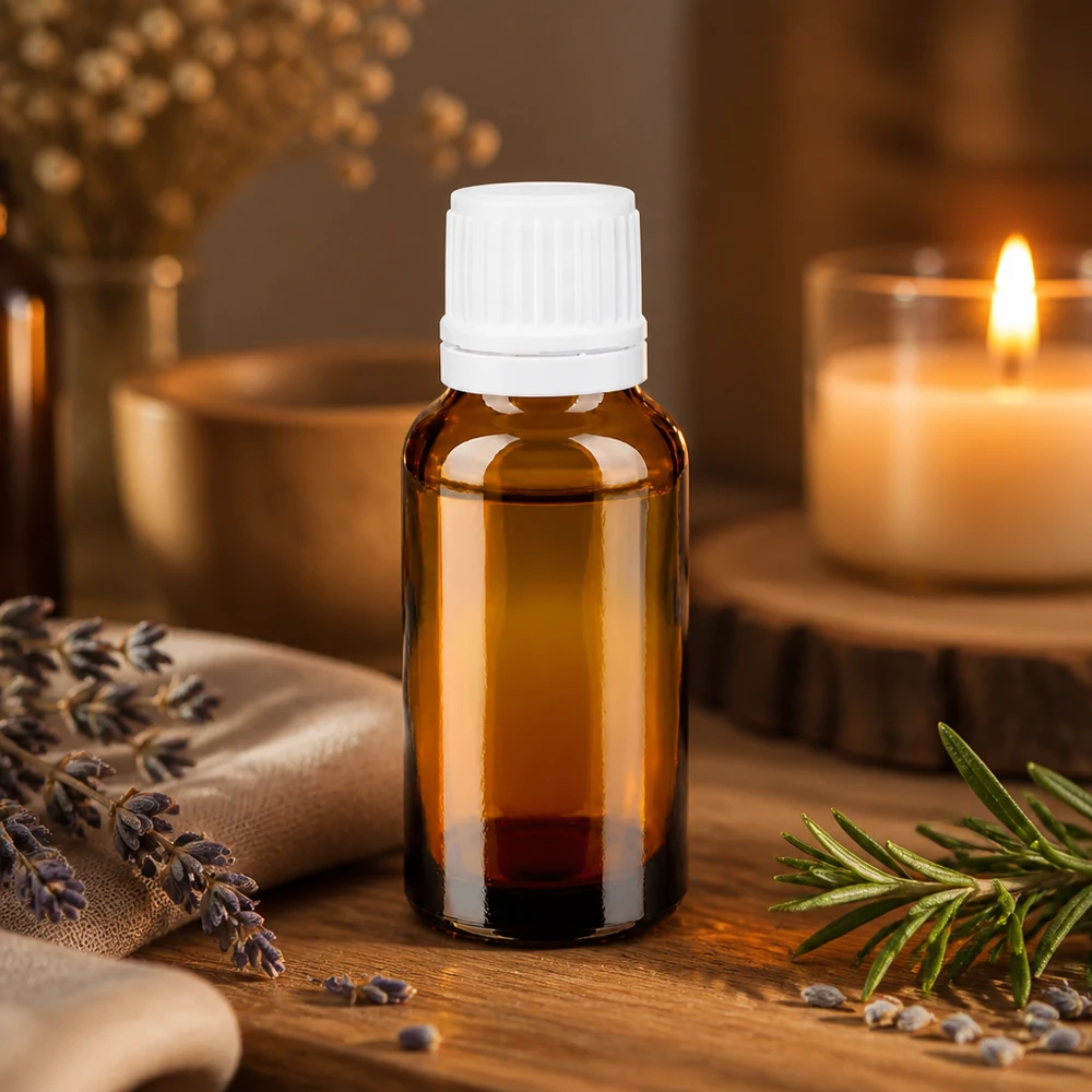 Bruin apothekersflesje van 20 ml met witte kindveilige sluiting voor natuurlijke geneesmiddelen