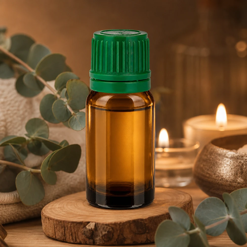 Hoogwaardig 10ml flesje van lichtbeschermend amberkleurig glas met ergonomische groene dop