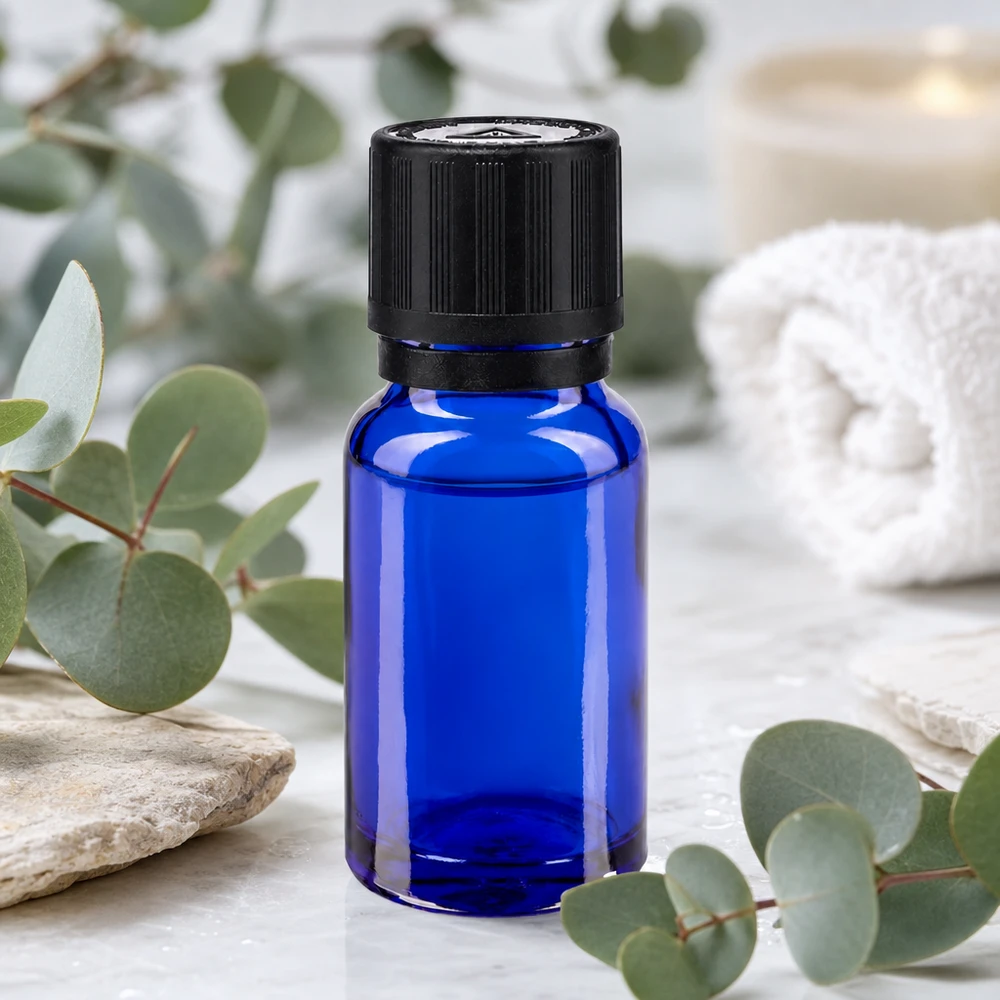 Blauwe glazen flessen 10ml met zwart 1mm druppelstop KiSi Bliw OV Donkerblauwe druppelfles van apothekersglas, 10 ml, met geribbelde kindveilige dop in het zwart