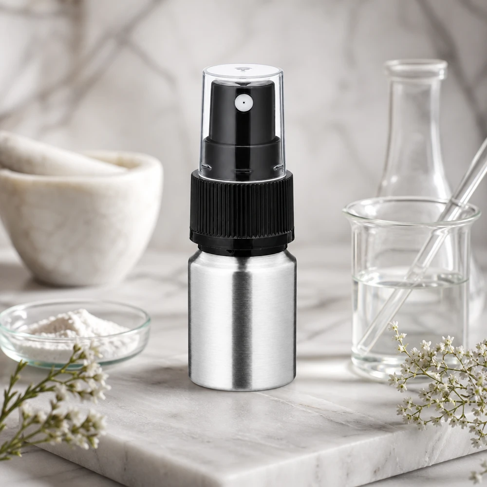 10 ml aluminium fles geslepen incl. pompverstuiver zwart Premium aluminium flesje 10ml gepolijst - robuust metalen flesje met precieze verstuiver
