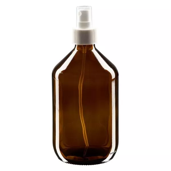 500 ml Euro-medicijnfles bruin met verstuiver wit incl. dop transparant 500 ml Euro-medicijnfles bruin met verstuiver wit incl. dop transparant