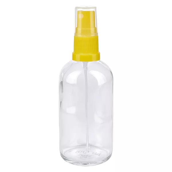 Transparante spuitfles van 100 ml met gele spuitkop ClearLine UT18, van kunststof