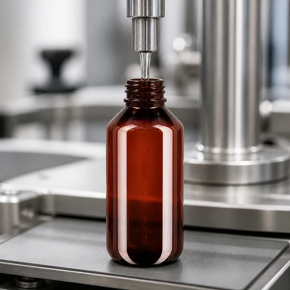 50 ml PET medicijnfles met verstuiver zwart GCMI 28/410 incl. dop transparant, standaard Bernsteinfarbene PET Flasche 200ml mit OV-Sicherheitsverschluss für Pharmaindustrie