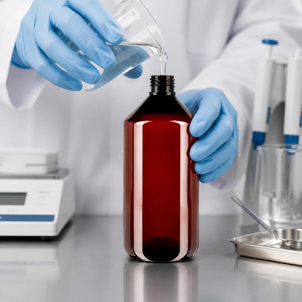 PET fles 750ml met ontgassingsdop rood Lichtdichte PET-fles van 750 ml met ontgassingsdop, ideaal voor lichtgevoelige stoffen
