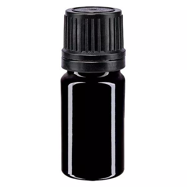 Violetglas fles 5ml DIN 18 met zwart schroefsluiting uitgietring VR