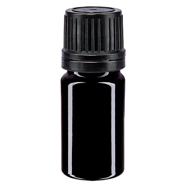 Violetglas fles 5ml DIN 18 met zwart schroefsluiting uitgietring VR Violetglas fles 5ml DIN 18 met zwart schroefsluiting uitgietring VR