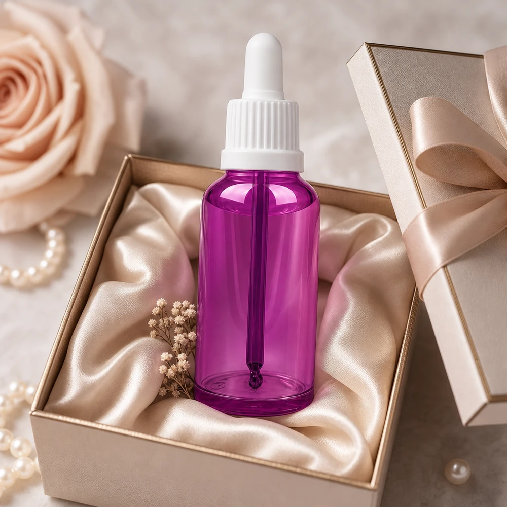 Violet apothekersflesje 50ml met druppelaar pipet voor aromatherapie toepassingen