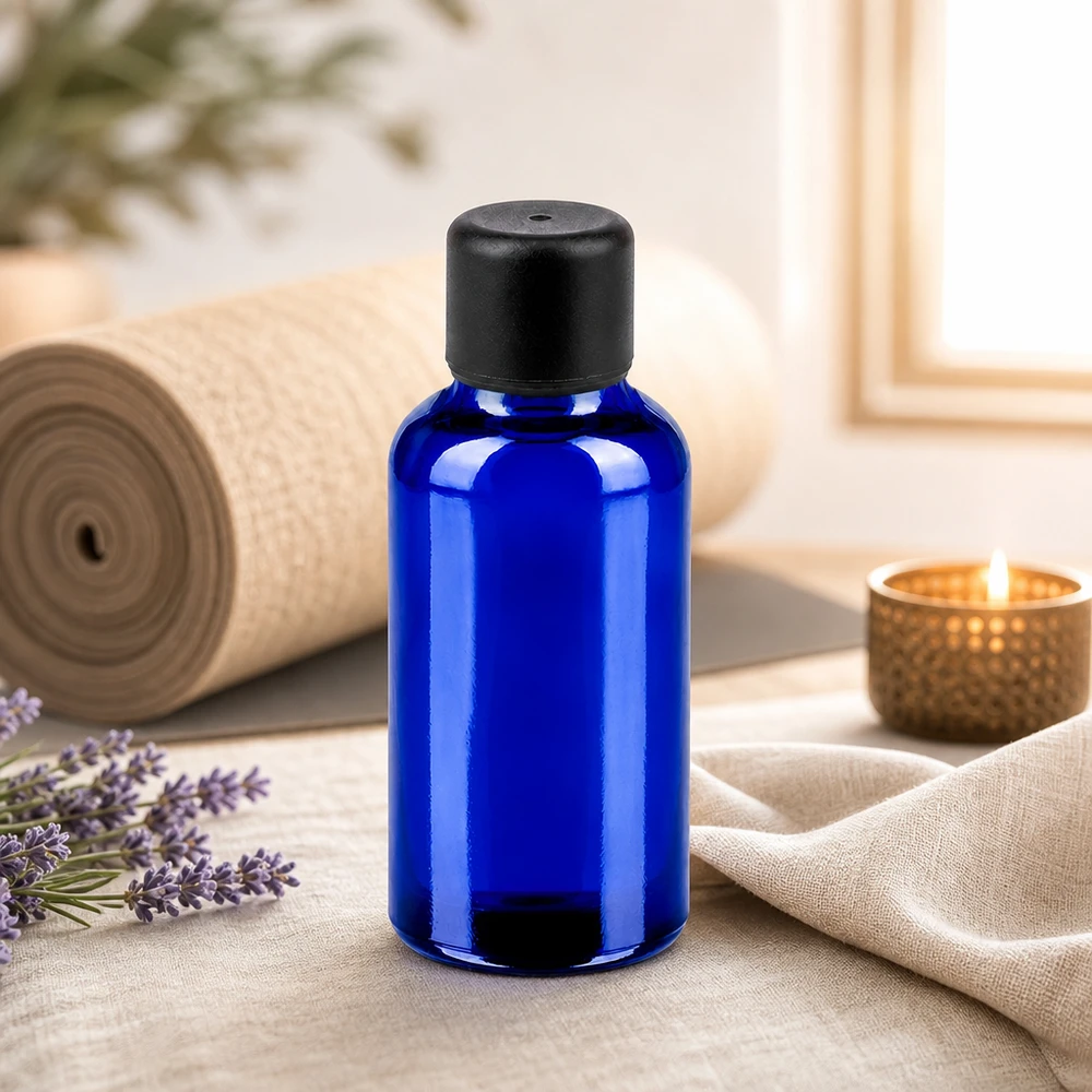 30ml fles 6mm SV zwart STD BlueLine UT18/30 Lichtbeschermende glazen fles 30ml in kobaltblauw met zwart deksel voor gevoelige stoffen