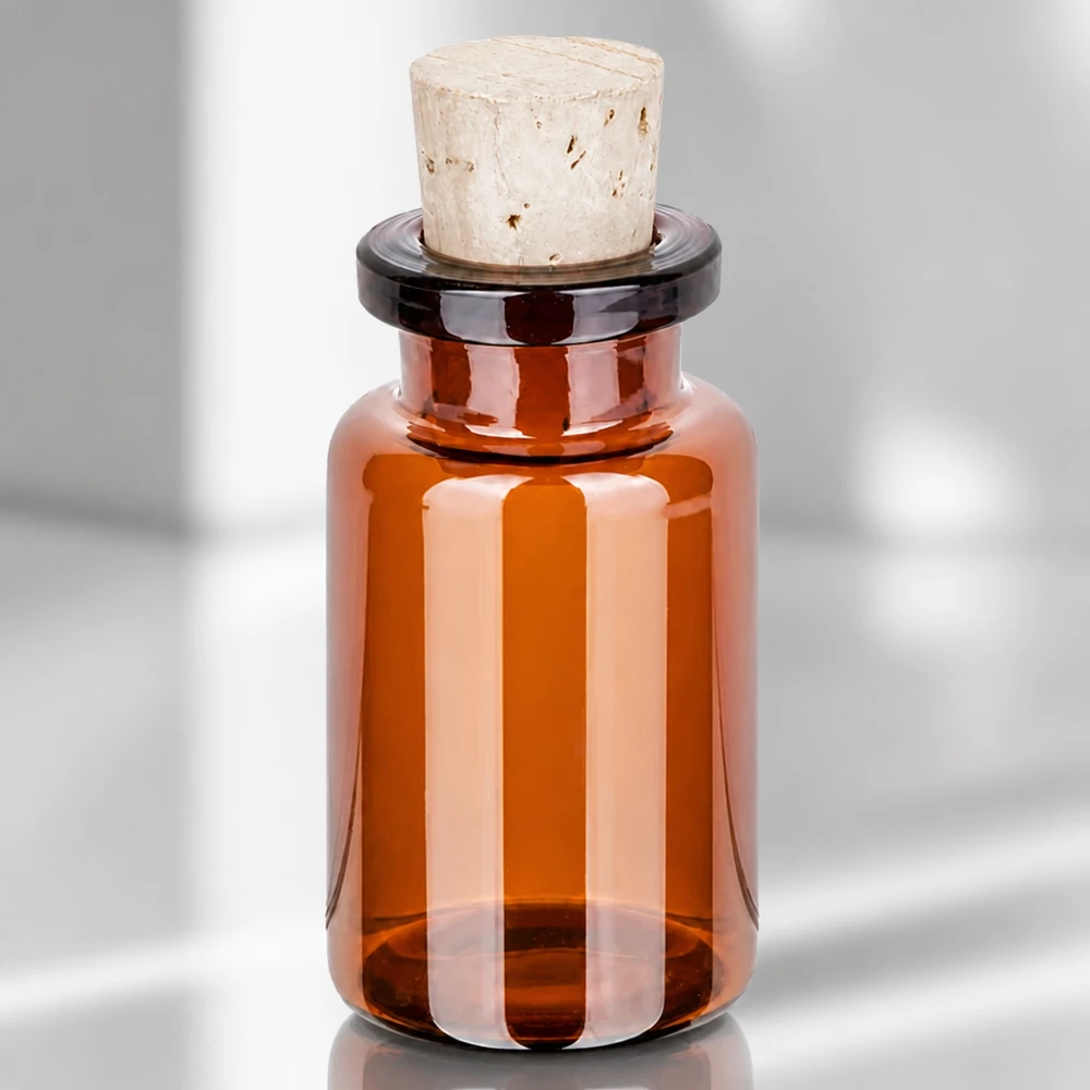 Injectiefles bruin glas 10ml met kurk 11/14mm Handliche Braunglasflasche 10ml mit konischem Naturkorken für Homöopathie und Kräuteröle