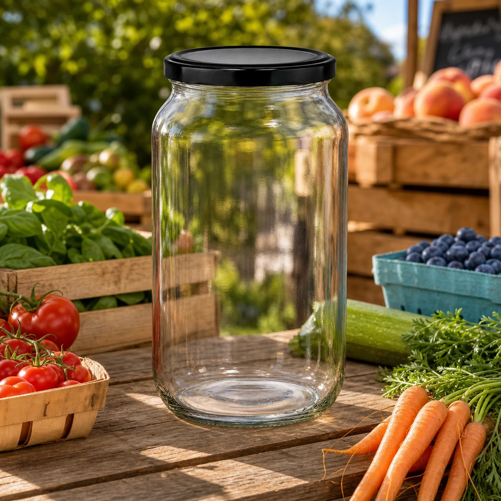 Ronde pot van 1062 ml voor marktkraam met verse groenten - praktische inmaakpot voor tuinproducten en zelfgemaakt voedsel