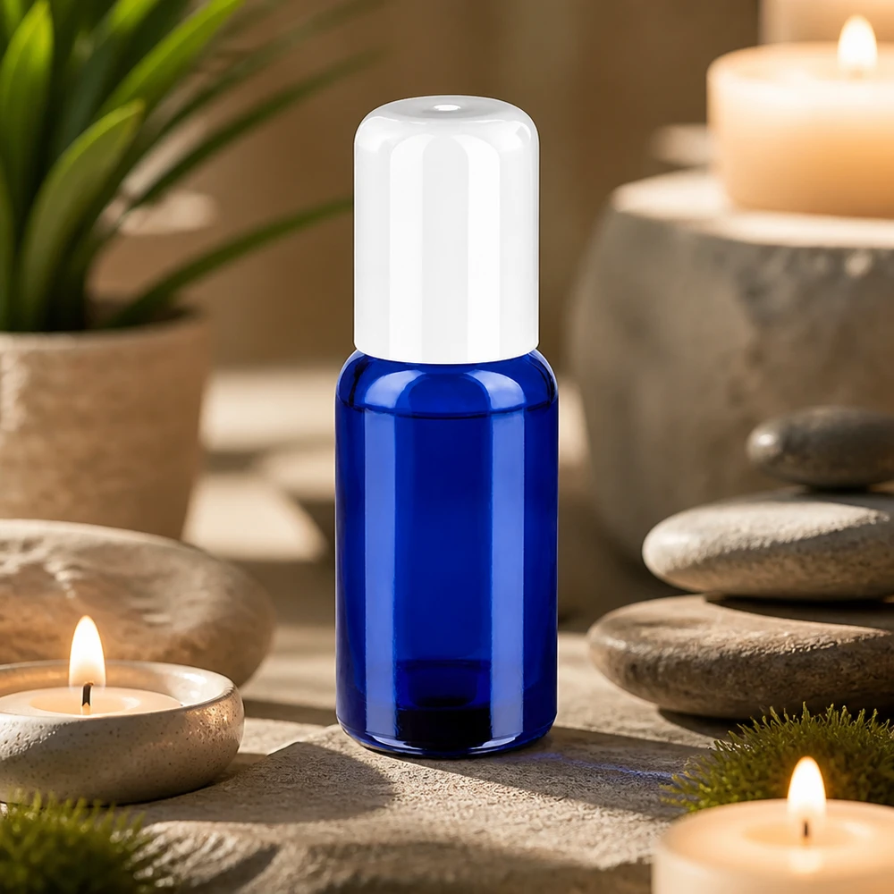 20ml glazen fles met roll-on systeem in blauw voor professionele cosmetica en smaakmengsels