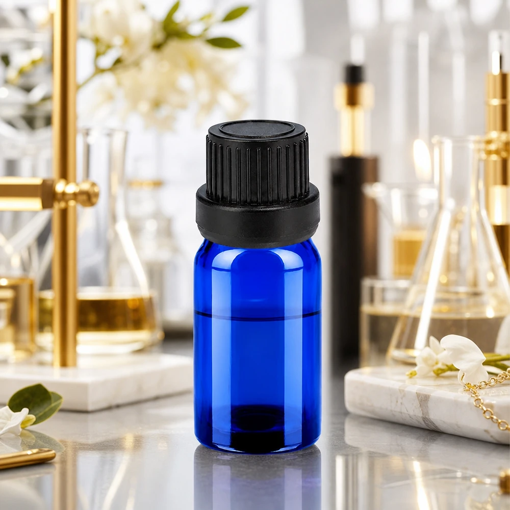Professionele druppelflacon van 5 ml met gegroefde zwarte dop voor een stevige grip