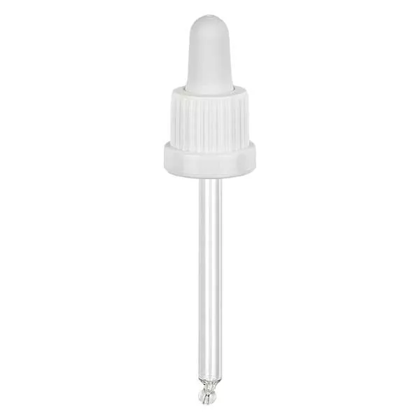 Glazen druppelpipet wit/wit 18 mm PL78 garantiesluiting (VR)