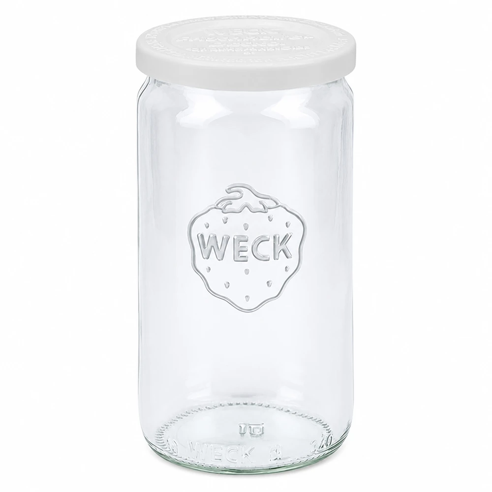 340ml cilinderglas met vershouddeksel WECK RR60 WECK cilinderpot 340ml met wit vershouddeksel RR60 inmaakpot voorraadpot transparant