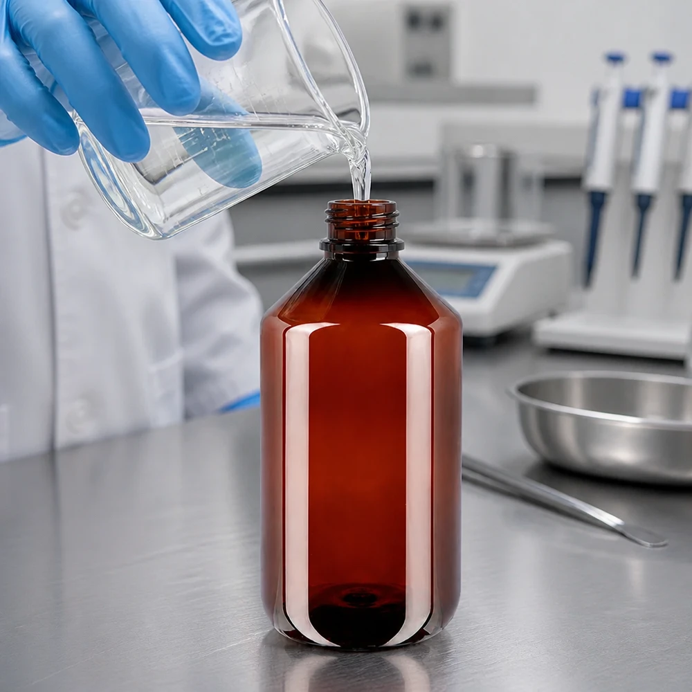 50 ml PET medicijnfles met verstuiver zwart GCMI 28/410 incl. dop transparant, standaard Bruine PET-fles met brede hals, 500 ml, met blauwe dop, voor laboratoriumgebruik