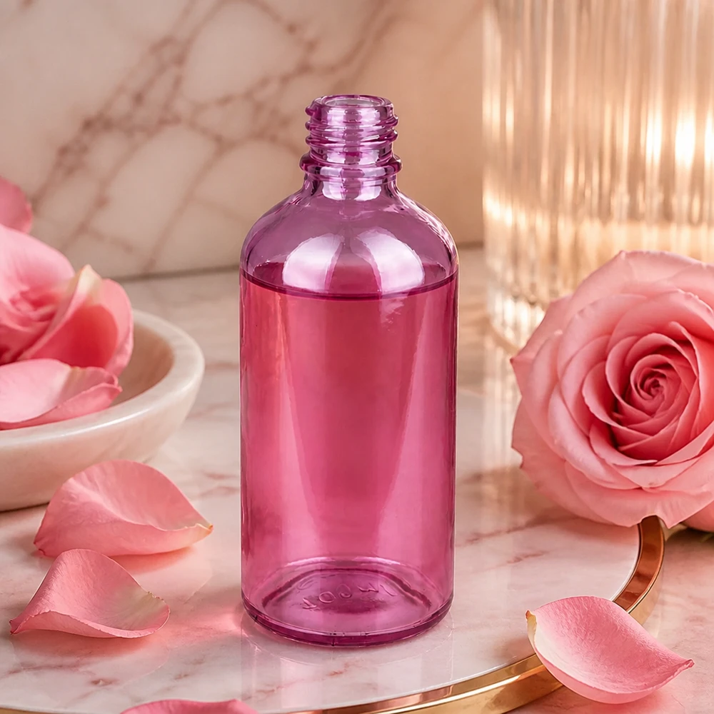 Praktische PurpleLine 100 ml glazen fles met wijde opening UT18/100 voor eenvoudig vullen