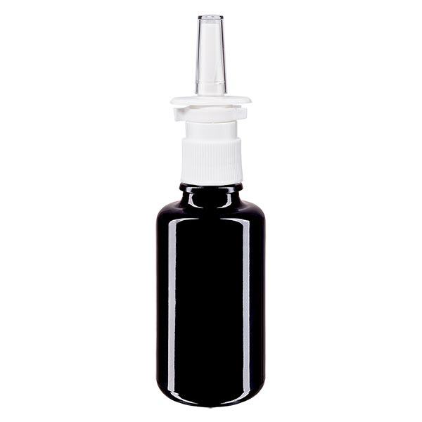 Fles van violet glas 30 ml met neusverstuiver wit Fles van violet glas 30 ml met neusverstuiver wit