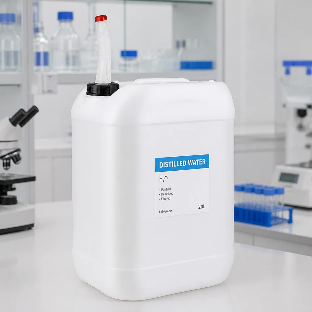 Rechthoekige kunststof jerrycan van 25 liter met handige zwenkbuis en rode beschermdop