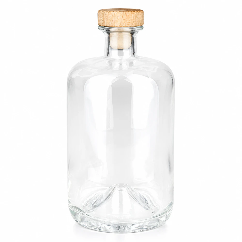 700ml glazen fles Sofia met houten handvat kurk UNiTWIST transparant leeg op witte achtergrond