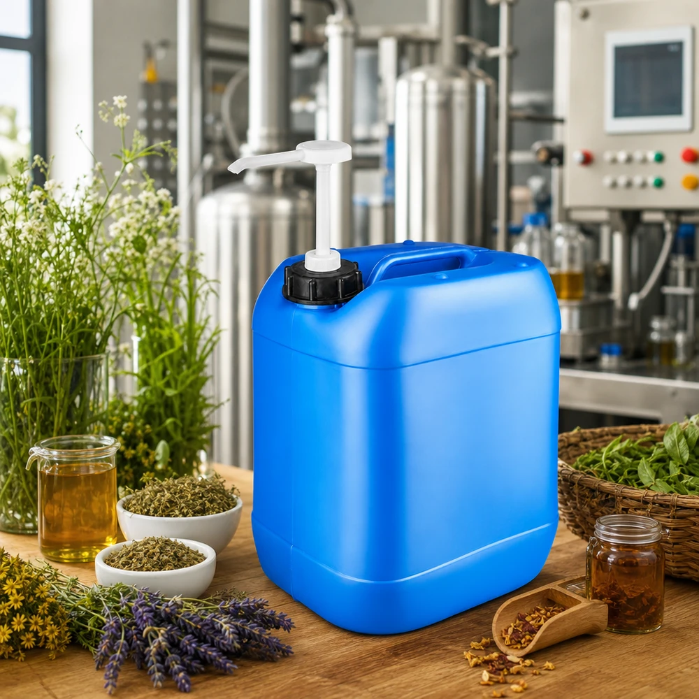Canister 20 liter blauw met doseerpomp Ruim 20-liter-vat met handige eenhandpomp voor het nauwkeurig doseren van vloeistoffen