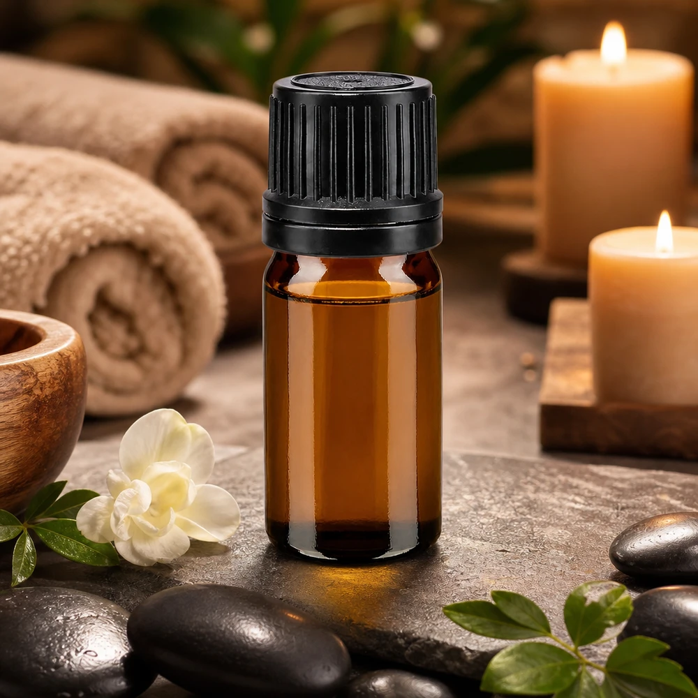 Aromatherapie-bewaarflesje van 5 ml, bruin apothekersglas met zwarte kindveilige dop