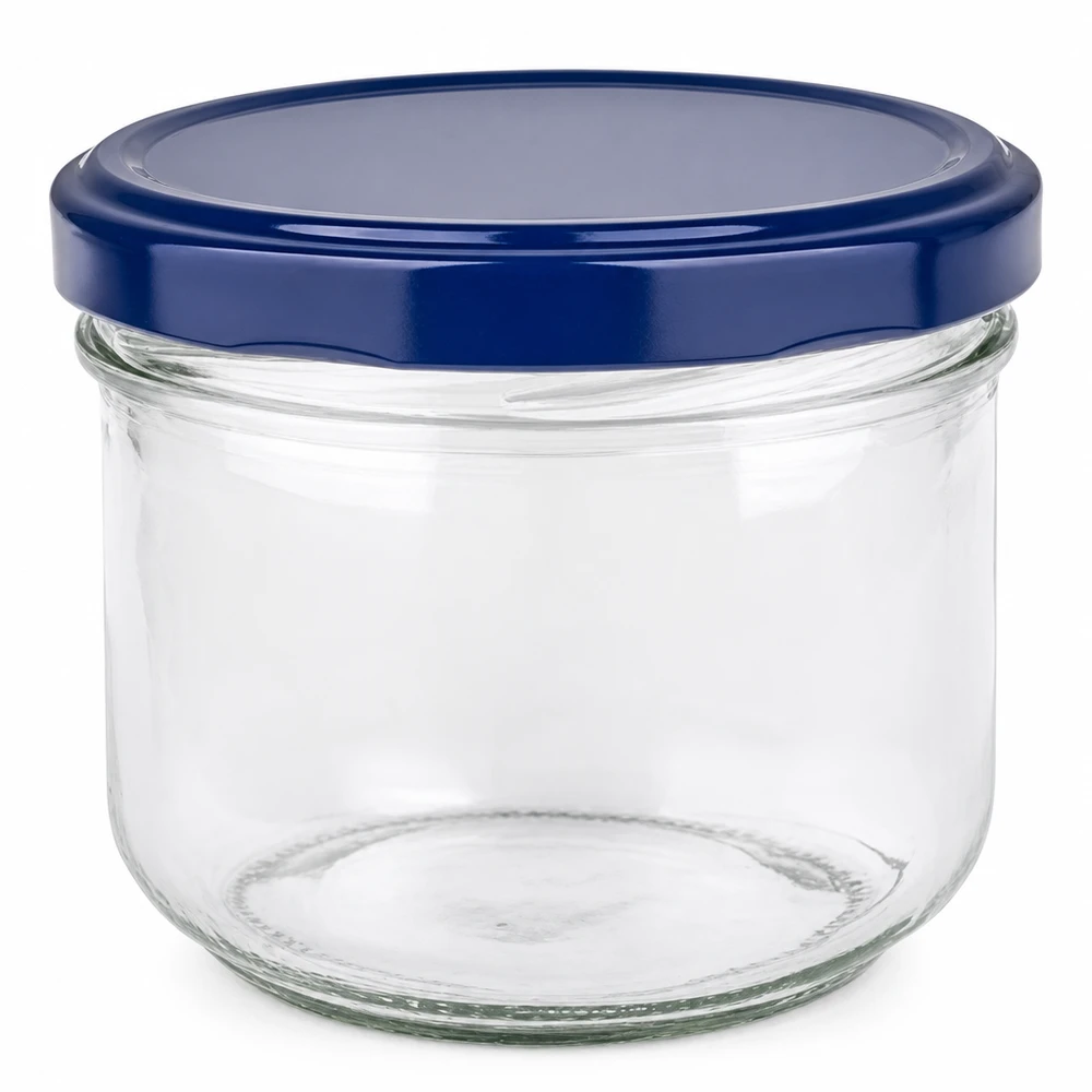 260ml bekers met BasicSeal deksel blauw/wit UNiTWIST 260 ml mason jar met blauw BasicSeal deksel UNiTWIST - lege mason jar van helder glas met draaideksel