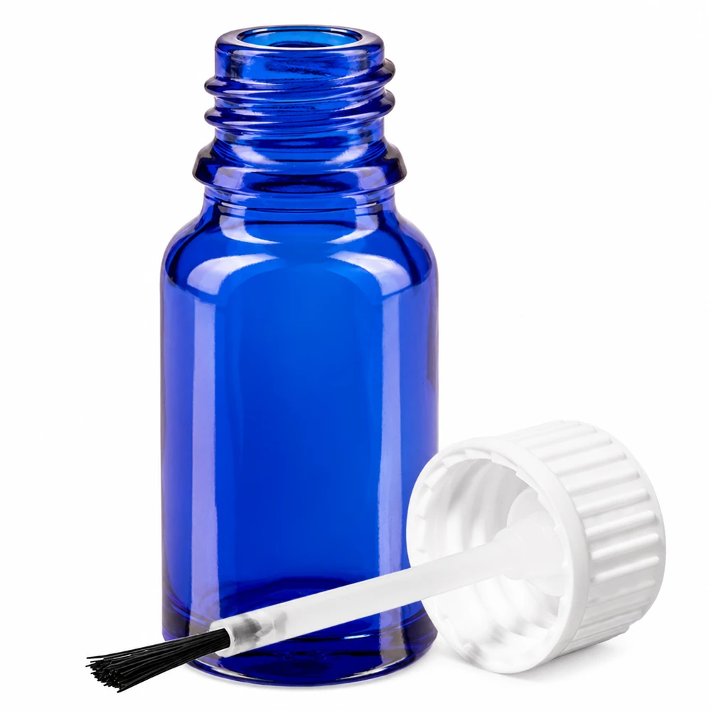 Compact blauw glazen flesje 10ml met kwastdop voor professionele toepassingen