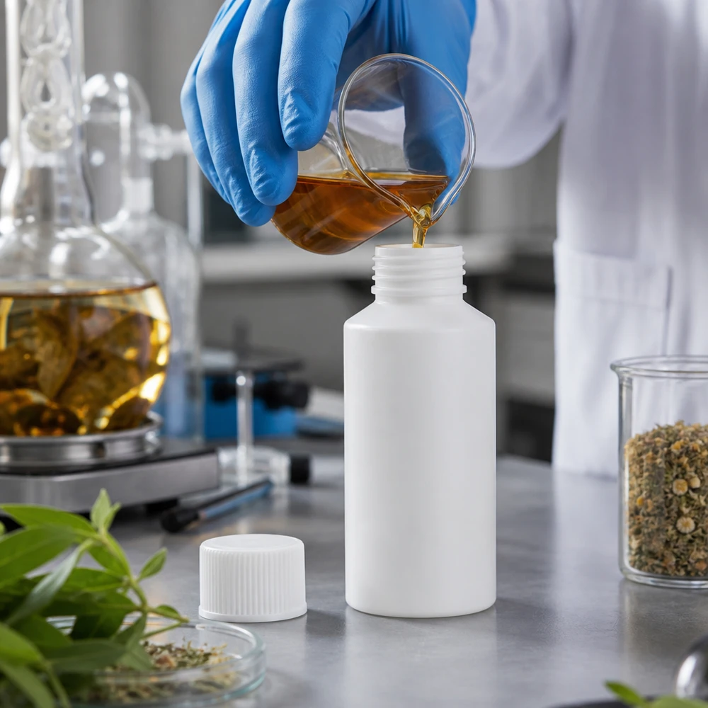 Witte HDPE-fles van 50 ml, geschikt voor farmaceutisch gebruik, met schroefdop voor kruiden en plantenextracten