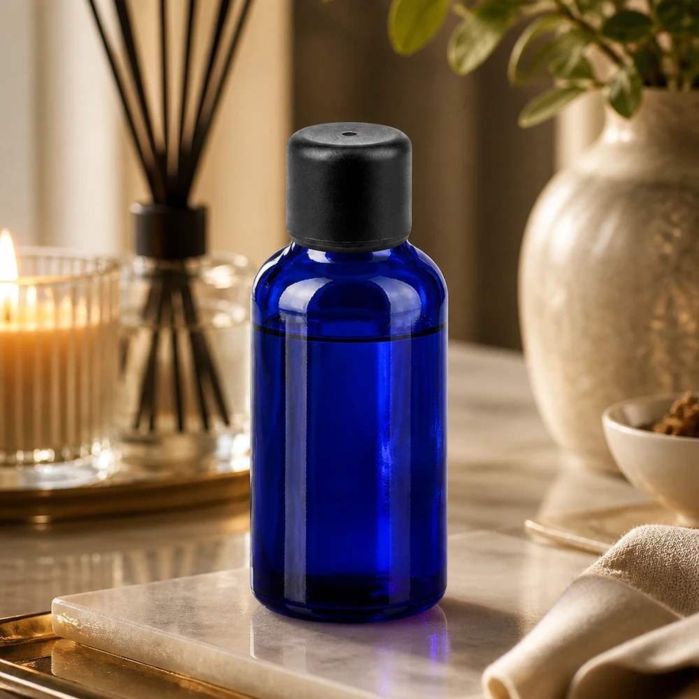 30ml fles 6mm SV zwart STD BlueLine UT18/30 Compact druppelflesje van 30 ml in elegant kobaltblauw voor het nauwkeurig doseren van oliën