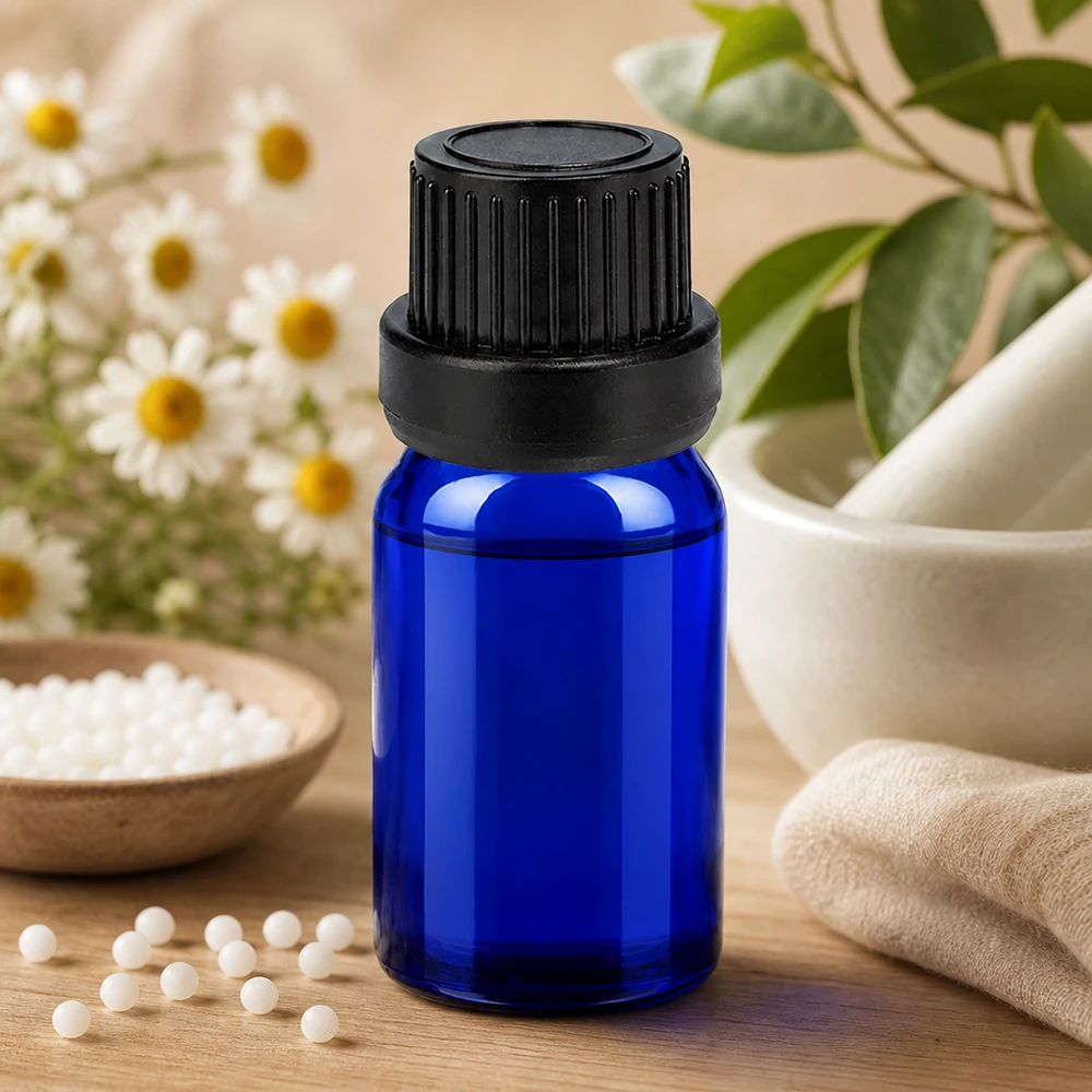 5ml druppelflesje 2mm zwart OV BlueLine UT18/5 Lichtbeschermd blauw druppelflesje 5ml ideaal voor lichtgevoelige stoffen en oliën