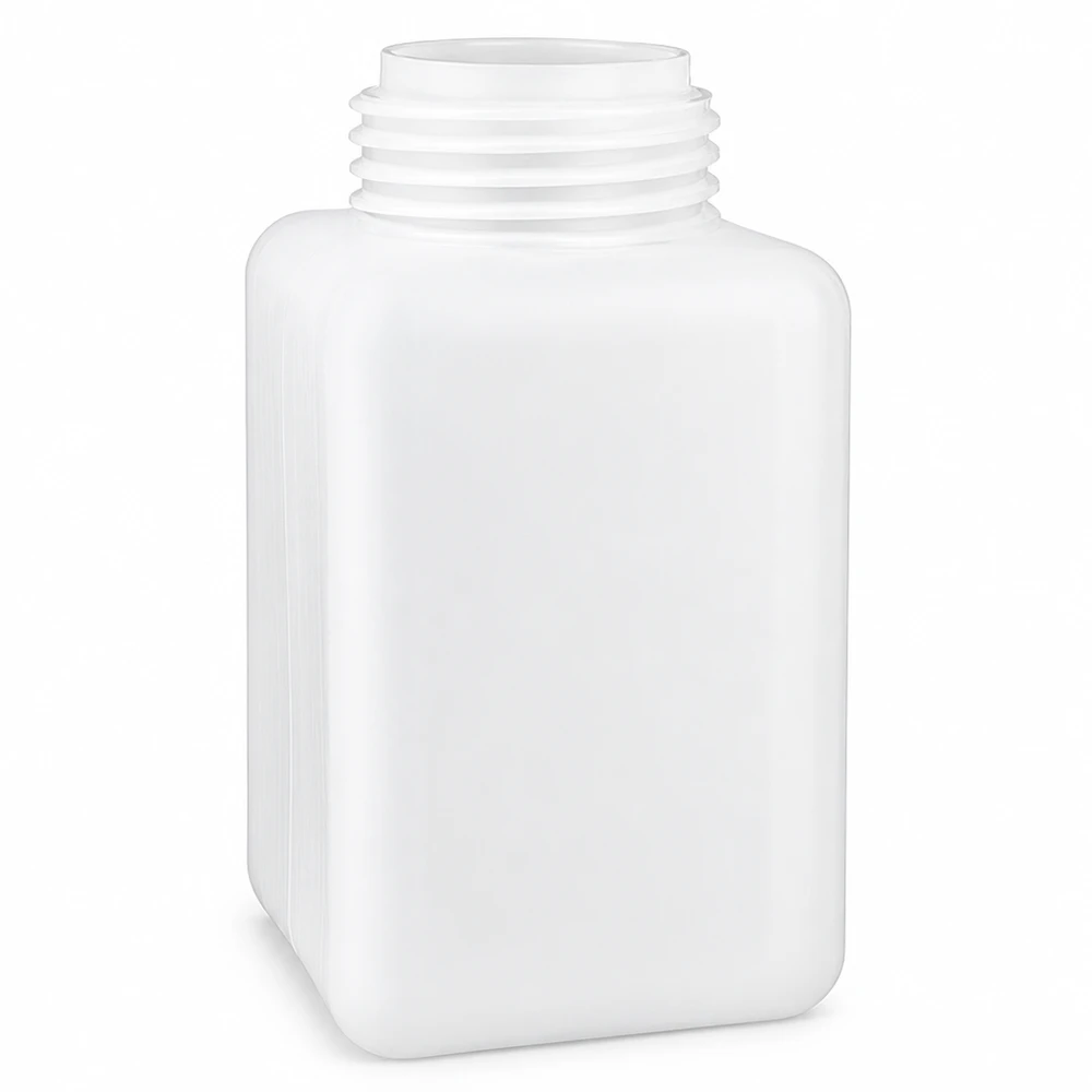 Chemicaliënfles 1000 ml, wijde hals Vierkante laboratoriumfles van 1 liter met wijde hals, gemaakt van PE-HD, in de kleur natuurwit