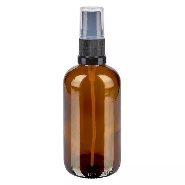 Bruin glazen flessen 100ml met zwart pompverstuiver Bruin glazen flessen 100ml met zwart pompverstuiver