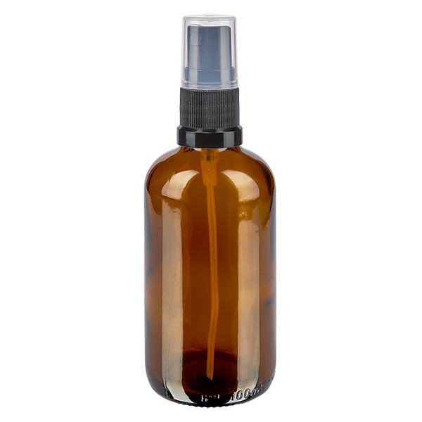Bruin glazen flessen 100ml met zwart pompverstuiver Bruin glazen flessen 100ml met zwart pompverstuiver