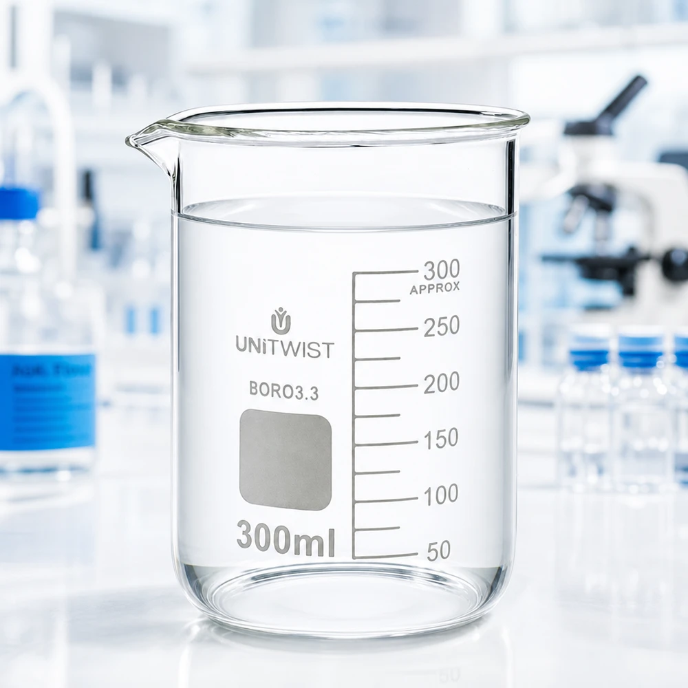 Beker 300ml borosilicaat, lage vorm UNiTWIST Borosilicaat bekerglas 300 ml UNiTWIST met BORO 3.3-markering en nauwkeurige volumemarkering