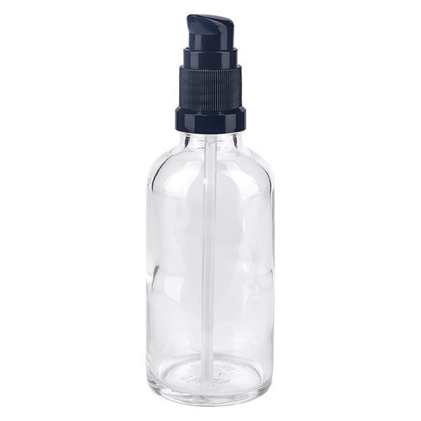 Helder glazen flessen 50ml met zwart pompsluiting Helder glazen flessen 50ml met zwart pompsluiting