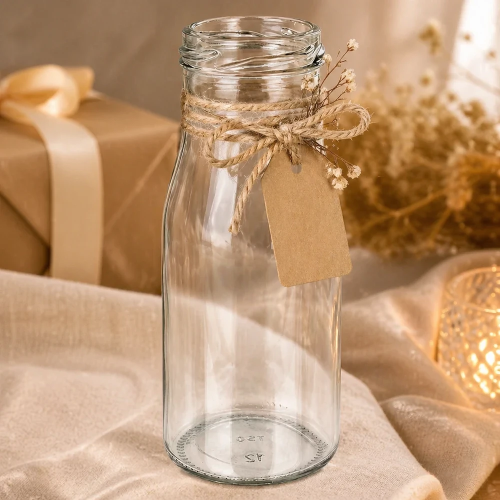 UNiTWIST Fles150 Glazen fles 150ml TO43 draad leeg met jute koord en hanger rustieke decoratie