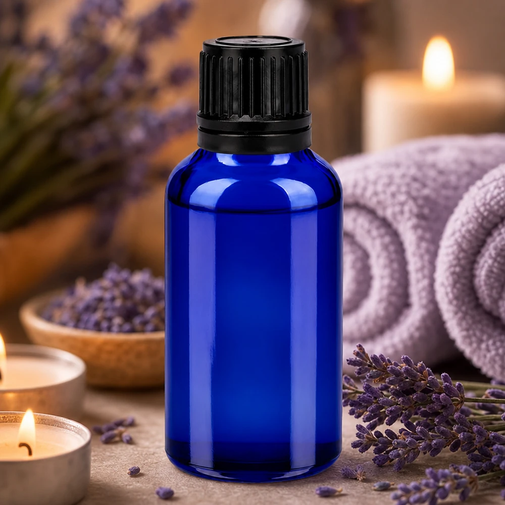 30ml fles 11mm SV zwart OV BlueLine UT18/30 Hoogwaardige 30ml fles in levendig blauw, perfect voor lavendel en andere essences