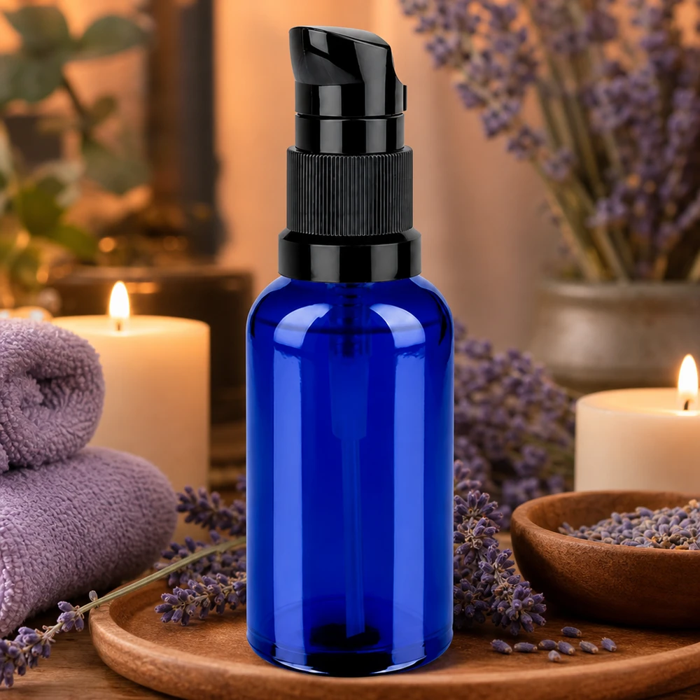 Premium 50ml pompfles STD BlueLine UT18/50 van robuust materiaal voor cosmetische producten