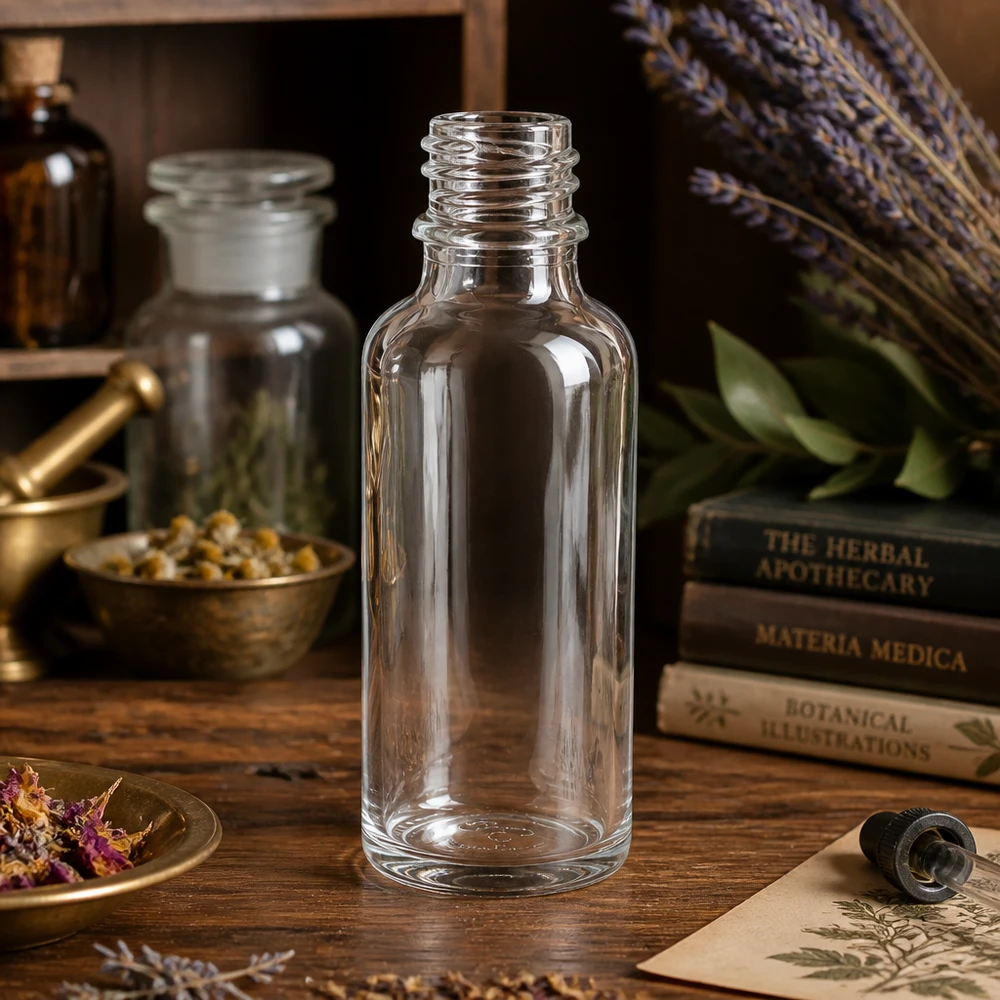 30ml helder glazen flesje ApoGlas voor doe-het-zelf natuurlijke cosmetica en zelfgemaakte remedies