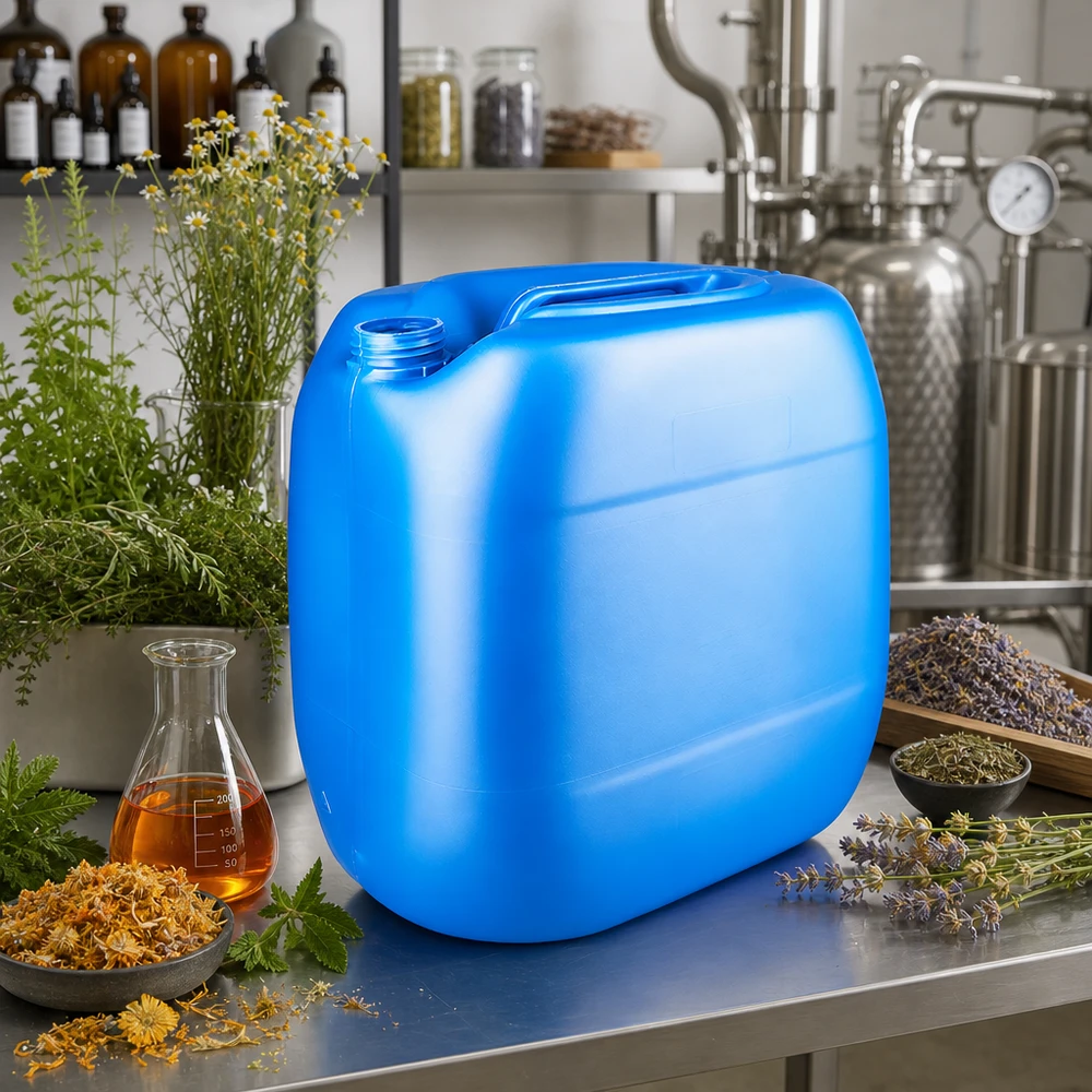 Stevige blauwe holle jerrycan van 30 liter zonder deksel, ideaal voor natuurlijke cosmetica en aromatherapie