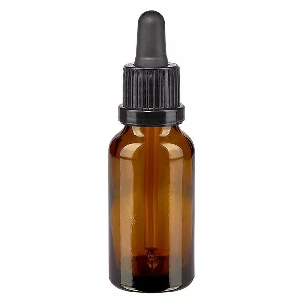 Pipetfles bruin 20ml, pipet zwart/zwart VR Pipetfles bruin 20ml, pipet zwart/zwart VR