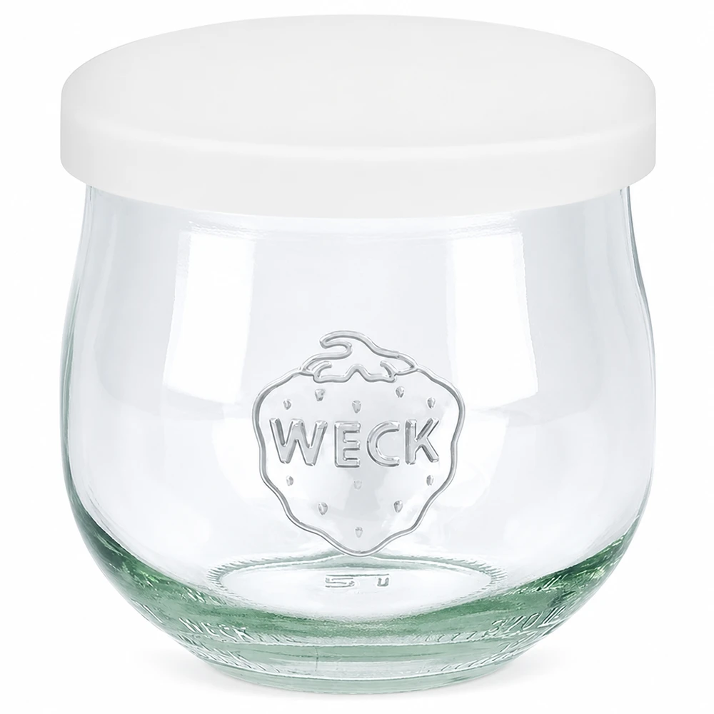 WECK tulpenpot 370ml met wit siliconen deksel Inmaakpot met WECK-logo in reliëf