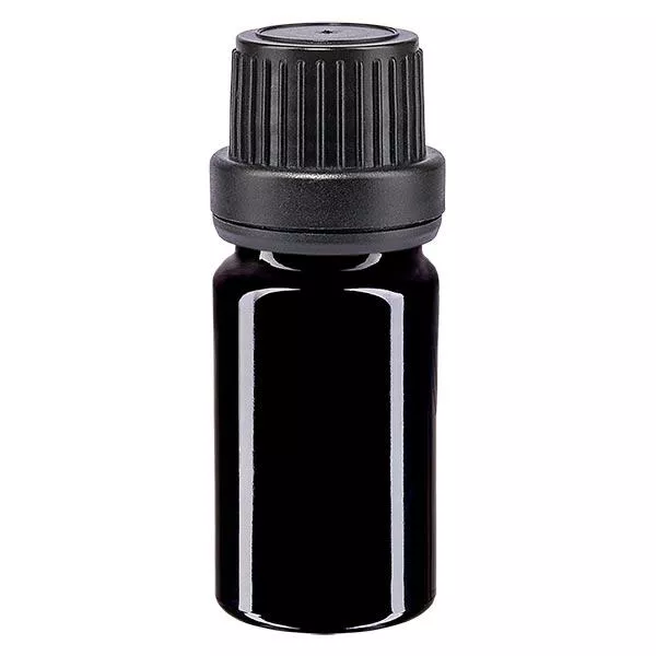 Violetglas fles 5ml DIN 18 met zwart schroefsluiting dicht. VR