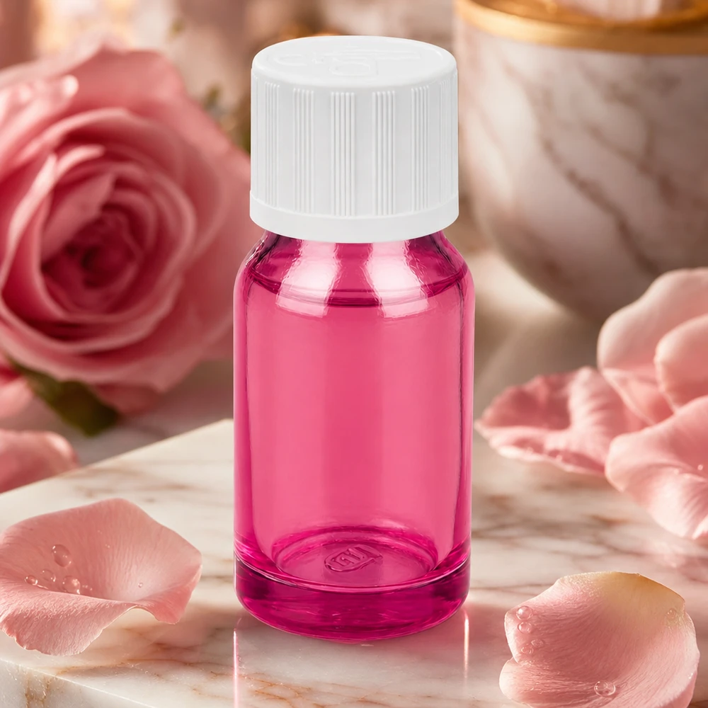 10ml flesje 11mm schroefdop wit standaard kinderveilige PurpleLine UT18/10 Handig 10ml flesje in magenta-paars met lekvrije witte dop
