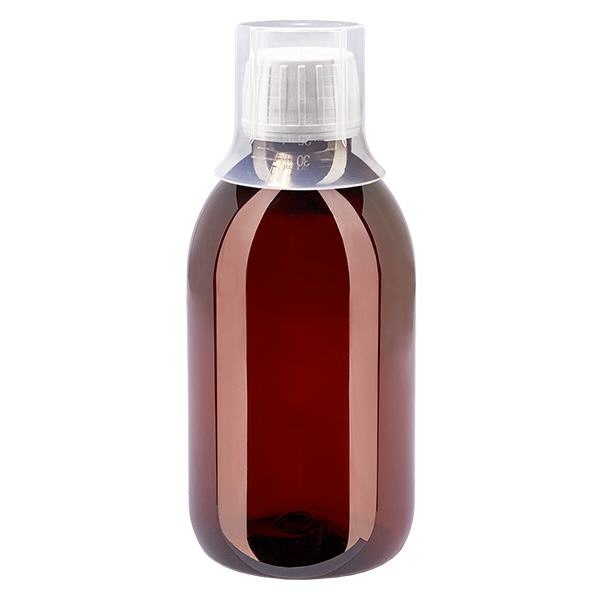 PET fles 250ml met witte verzegelstop + beker PET fles 250ml met witte verzegelstop + beker